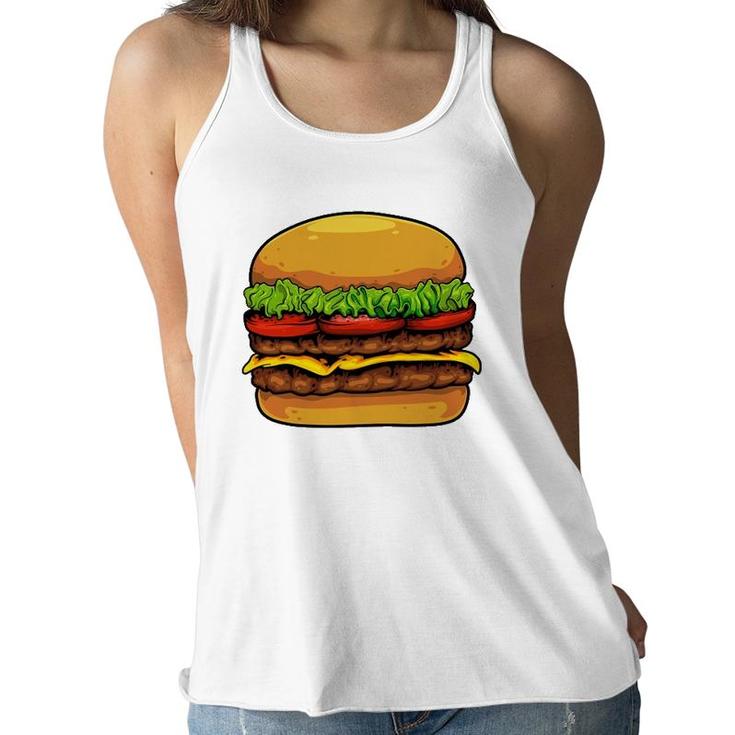 Funny Hamburger Art For Kids Men Women Cheeseburger Lover Women Flowy Tank