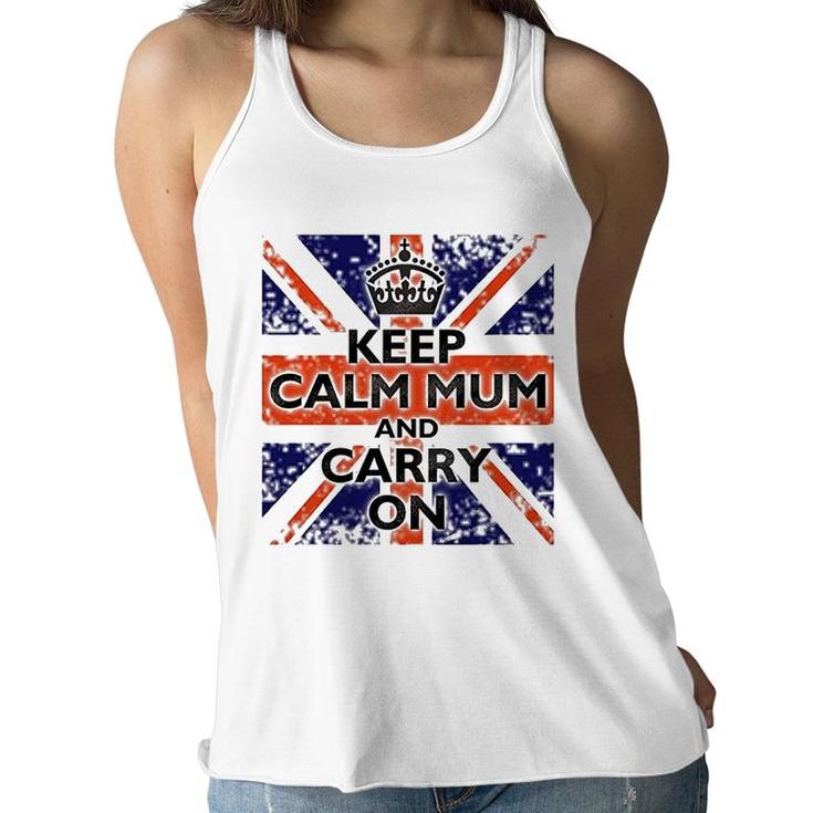 Keep Calm Mum And Carry On British Flag Women Flowy Tank