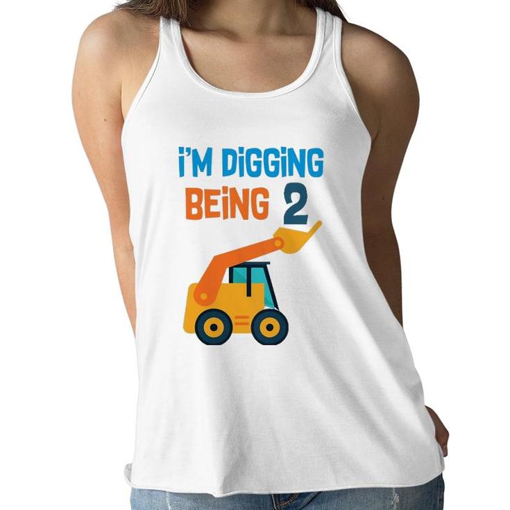 Kids 2 Years Old Birthday Digging Being Two Women Flowy Tank