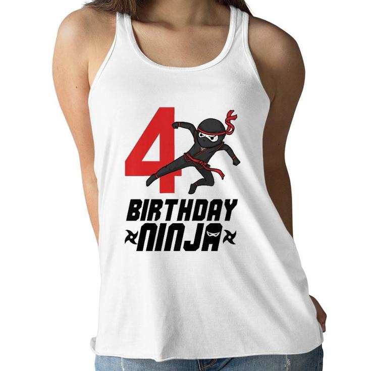 Kids Kids 4Th Birthday Ninja For Boys 4 Years Birthday Tee Women Flowy Tank