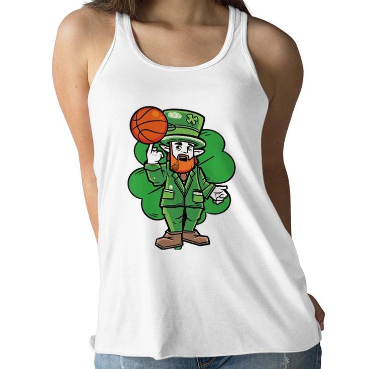 Kids Leprechaun St Patrick's Day Cool Basketball Clover Irish Gift Women Flowy Tank