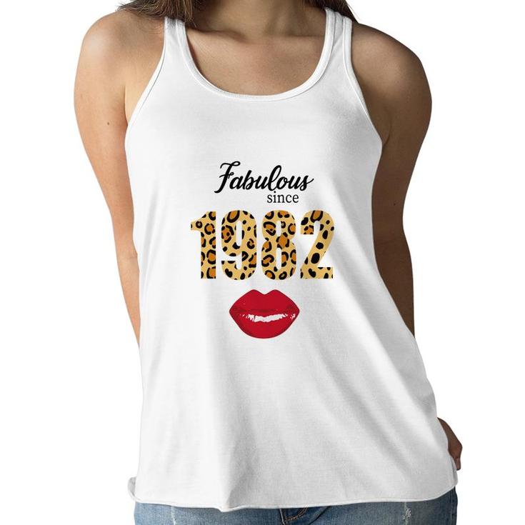 Leopard Red Lips Fabulous Since 1982 Happy 40Th Birthday Women Flowy Tank