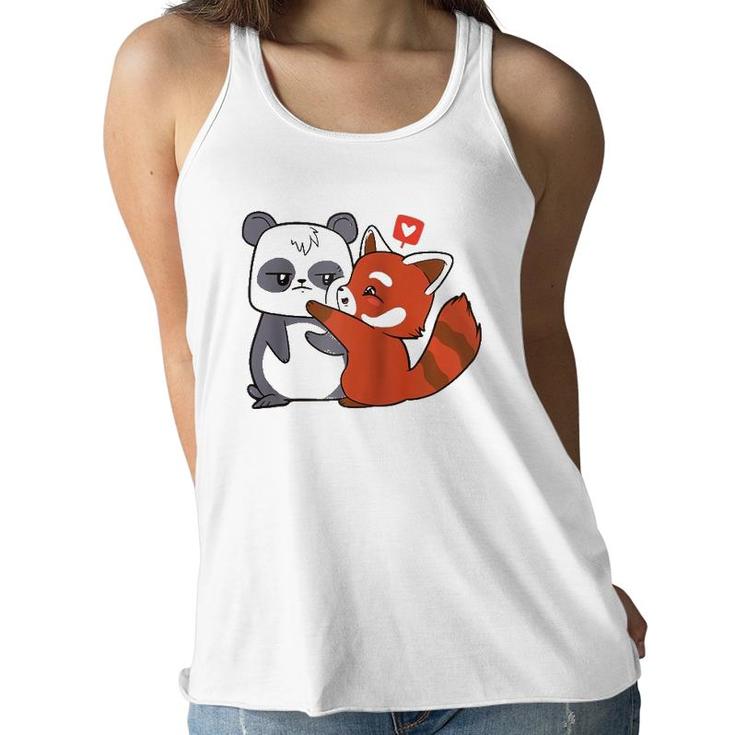 Love Giant Panda Bamboo Bear Cartoon Couple Heart Kids Gifts  Women Flowy Tank