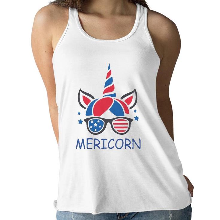 Mericorn 4Th Of July Unicorn Usa American Flag Teen Girls Women Flowy Tank