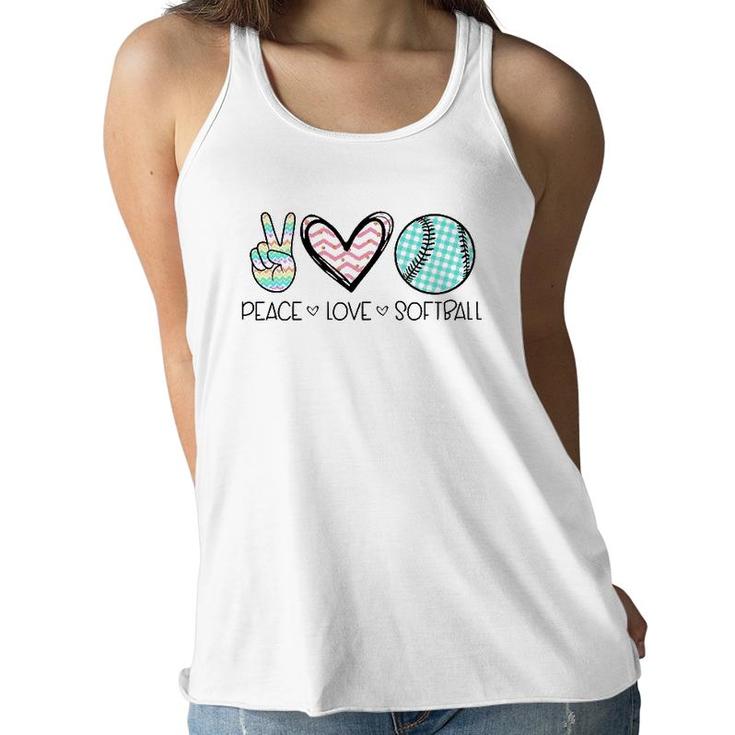 Peace Love Softball Cute Design For Women Teen Girls Women Flowy Tank