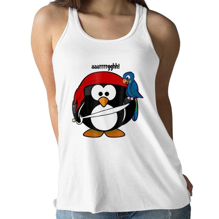 Penguin Pirate With A Parrot - Kids Or Adults Women Flowy Tank