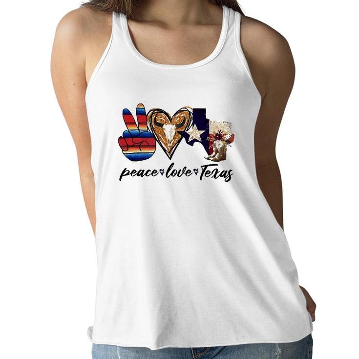 Retro Peace Love Texas Cowboy Boots Western Country Cowgirl Women Flowy Tank