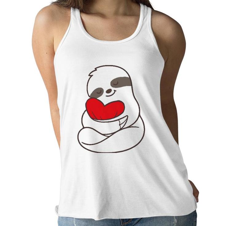 Sloth Hearts Love Valentines Gift Him Her Girlfriend Women Women Flowy Tank