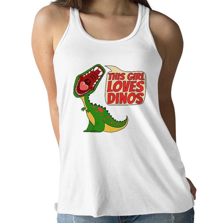 This Girl Loves Dinos Funny Cute Dinosaur Gift Women Women Flowy Tank