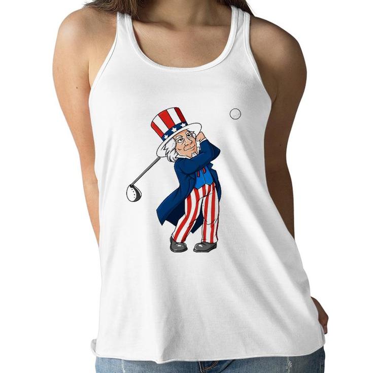 Uncle Sam Golfing 4Th Of July Patriotic Boys Kids Teens Golf Women Flowy Tank