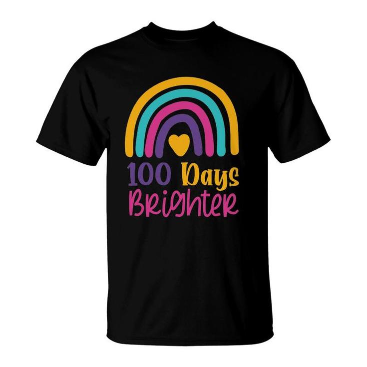 100 Days Brighter Teacher Girls 100 Days Of School Rainbow T-Shirt