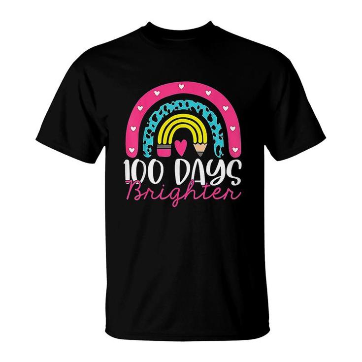100 Days Brighter Teacher Student 100 Days Of School Rainbow T-shirt
