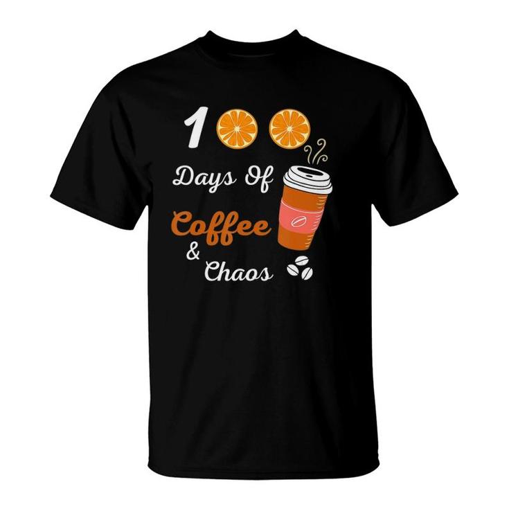 100 Days Of Coffee & Chaos _ 100Th Day School Teacher T-Shirt