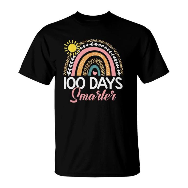 100 Days Smarter Rainbow Leopard Happy 100Th Day Of School T-Shirt