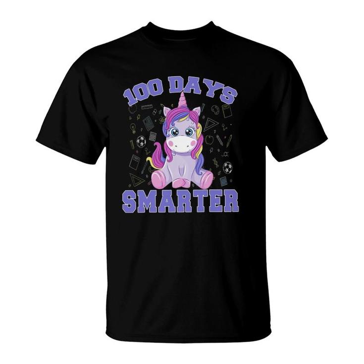100Th Day Of School Unicorn Girls 100 Days Of School Smarter T-Shirt