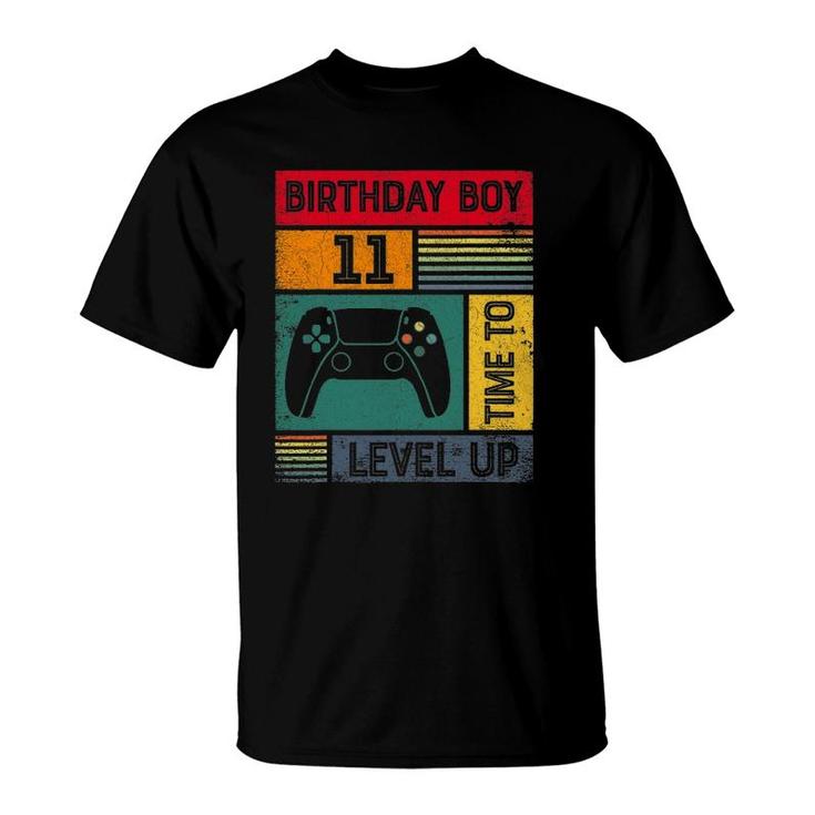 11 Years Old 11 Birthday Boy Time To Level Up Gamer Birthday T-Shirt