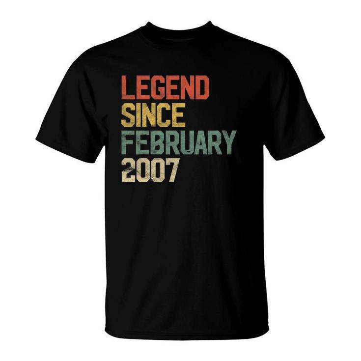 15 Years Old Gifts Legend Since February 2007 15Th Birthday T-Shirt