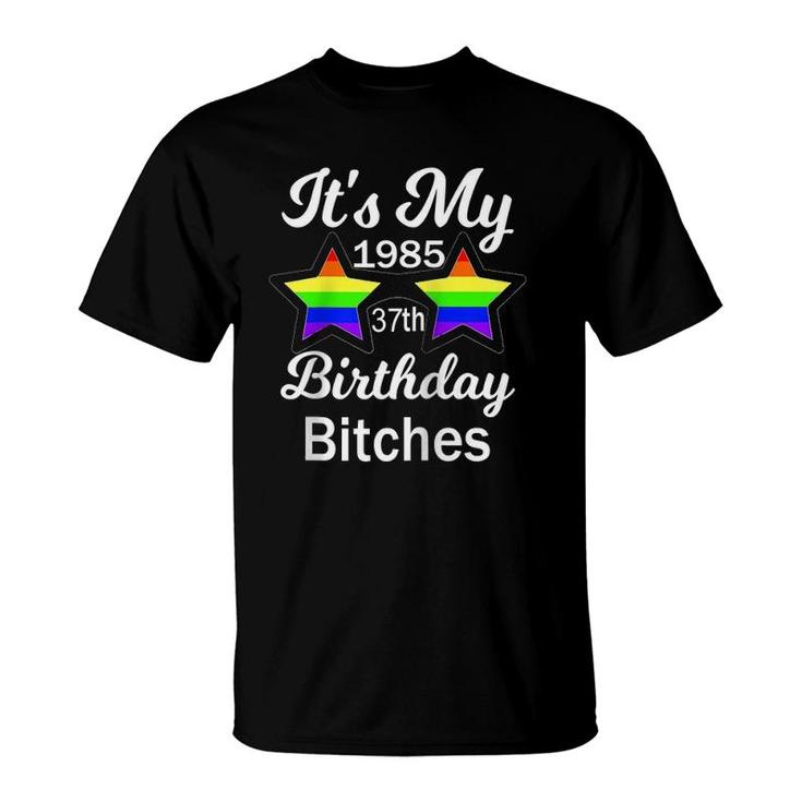 37Th Birthday 1985 Rainbow Lgbt Gay Pride Awareness Gift Raglan Baseball Tee T-Shirt