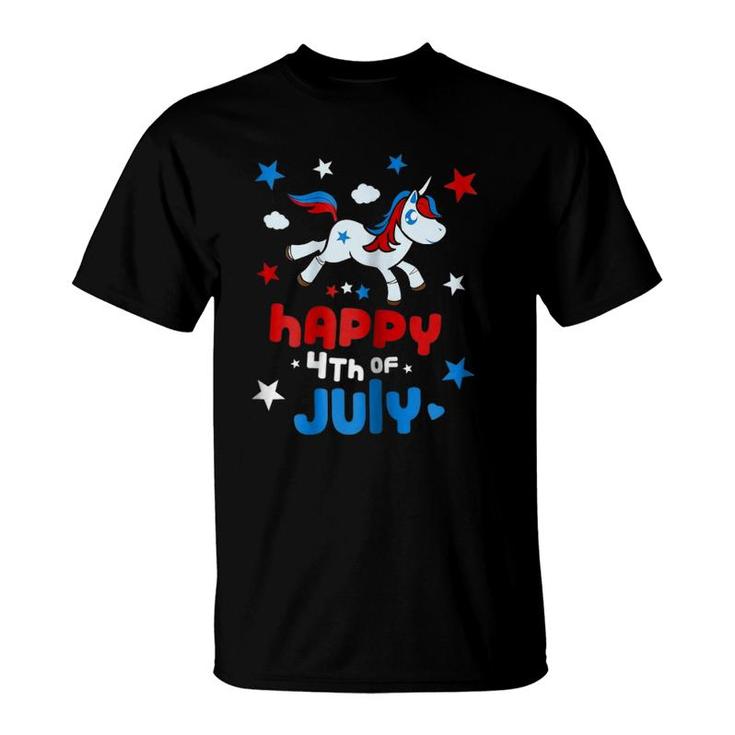 4Th Of July  Cute Unicorn Girls American Flag T-Shirt
