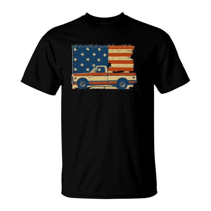 4Th Of July Patriotic Classic Pickup Truck Flag T-Shirt