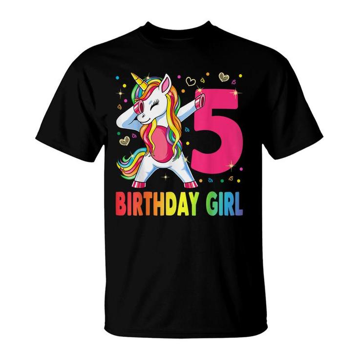 5 Years Old Unicorn Dabbing 5Th Birthday Girl Unicorn Party T-Shirt