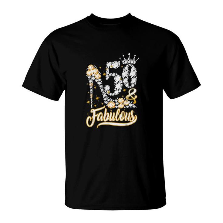 50 And Fabulous 50 Years Old 50th Birthday Diamond Crown Shoes  T-Shirt