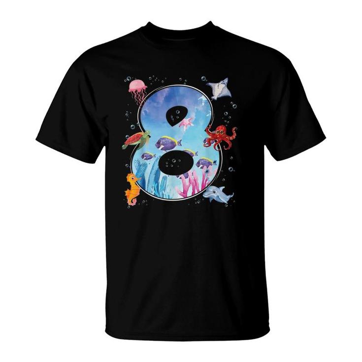8Th Birthday Party 8 Years Old Sea Fish Aquarium Boy T-Shirt