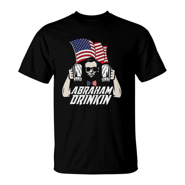 Abraham Drinkin Funny 4Th Of July American Flag Drink T-Shirt