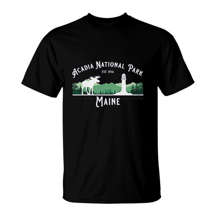 Acadia National Park Maine Lighthouse Moose Hiking Souvenir T-shirt