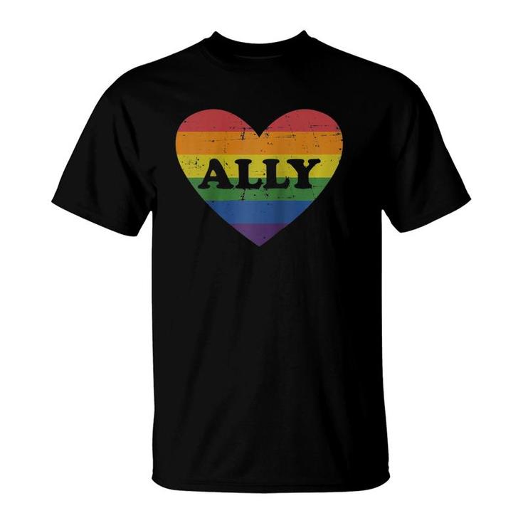 Ally Rainbow Flag Heart For Lgbt Gay And Lesbian Support Raglan Baseball Tee T-Shirt