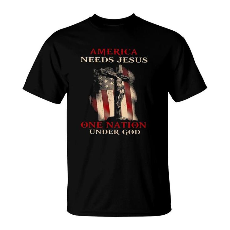 America Needs Jesus One Nation Under God Cross American Flag Vintage T-Shirt