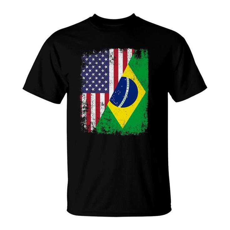 American Brazilian Roots Half American Usa Brazil Flags T-Shirt