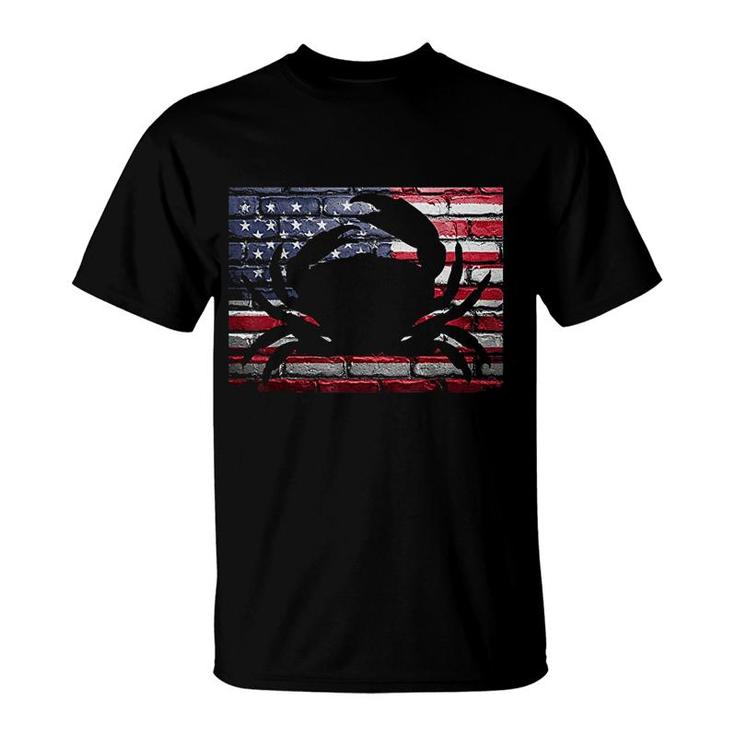 American Flag Crab Crabbing Fishing T-Shirt