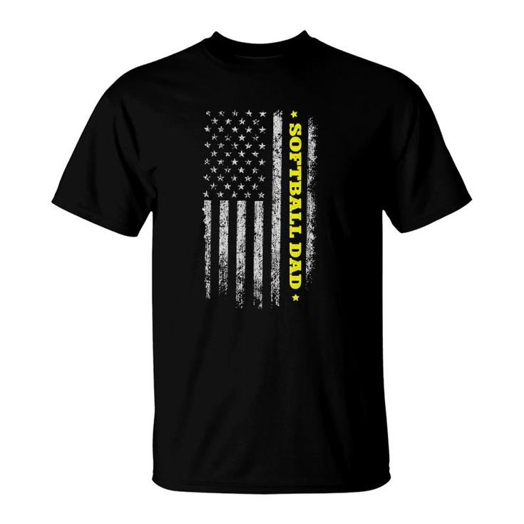 American Flag Softball Dad Father's Day Independence Day T-Shirt