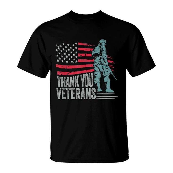 American Flag Thank You Veterans Proud Veteran  T-Shirt