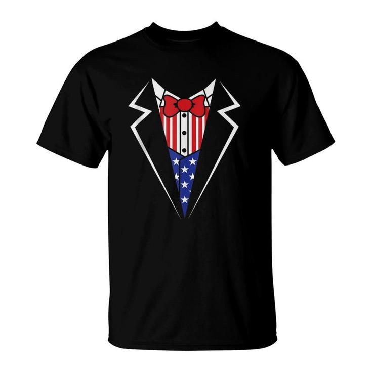 American Flag Tuxedo Bow Tie 4Th Of July Usa Merica Gift T-Shirt