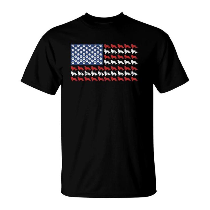 American Flag Usa Rough Collie 4Th Of July With Dog Paw T-Shirt
