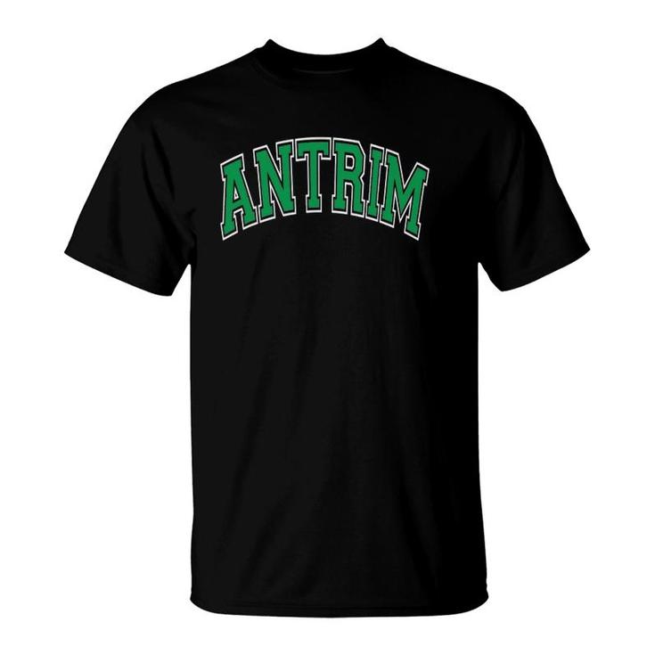 Antrim Northern Ireland Varsity Style Green Text T-Shirt