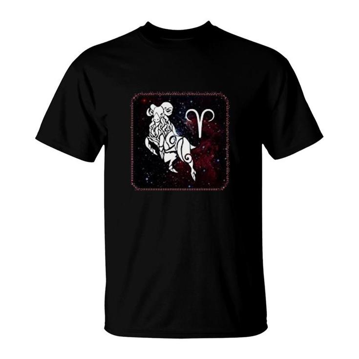 Aries Zodiac Sign Horoscope In Space T-Shirt