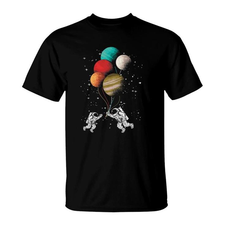 Astronaut Balloon Planets Space Stars Moon Galaxy Spaceship T-Shirt