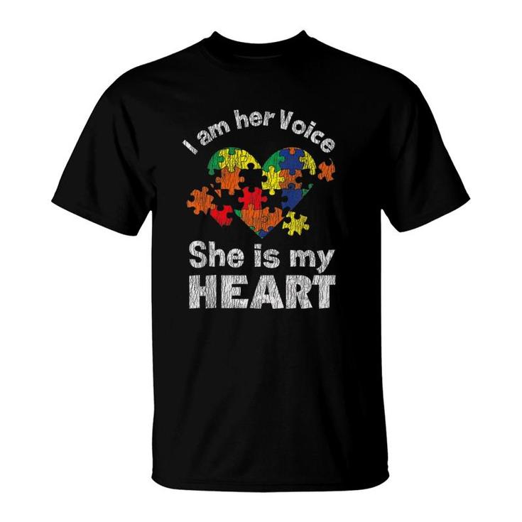 Autism Awareness I Am Her Voice Mom Dad Family Autistic Kids T-Shirt
