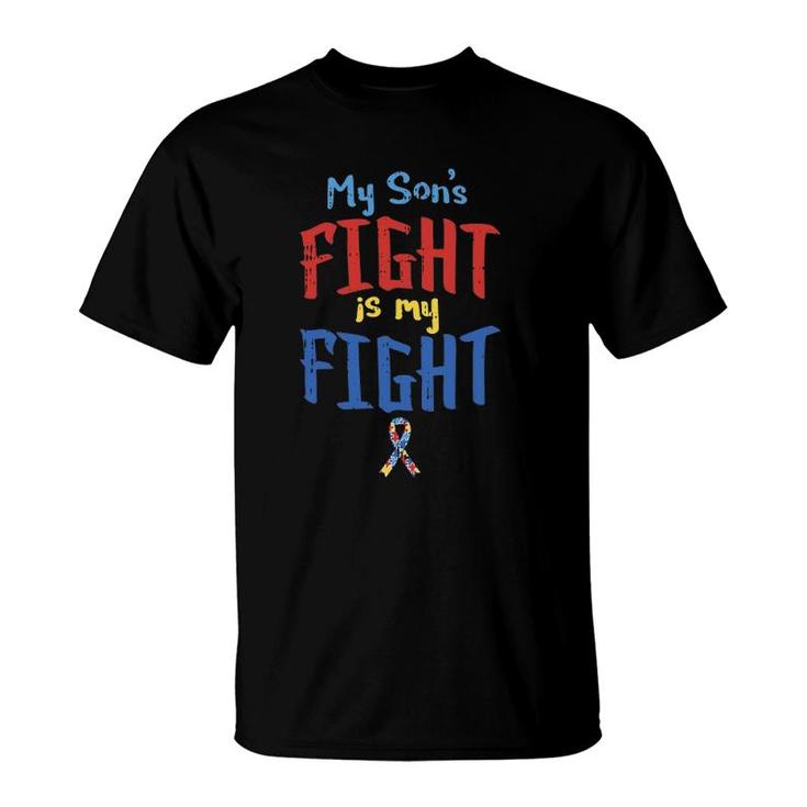 Autism Awareness My Son's Fight Ribbon Support Mom Dad T-Shirt