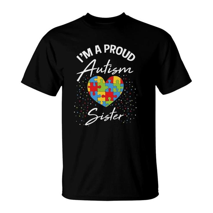 Autism Awareness Proud Sister Puzzle Heart Cool Family Gifts T-Shirt