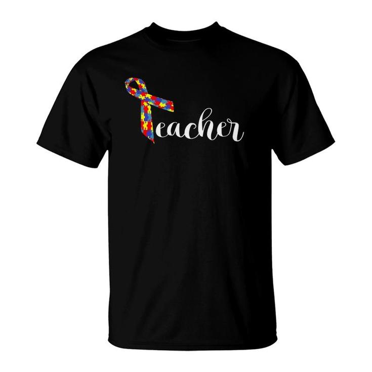 Autism Teacher Women Men Adult Awareness Ribbon Gift T-Shirt