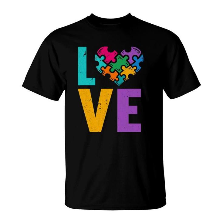 Autistic Kids Puzzle Pieces Heart Love Autism Awareness T-Shirt