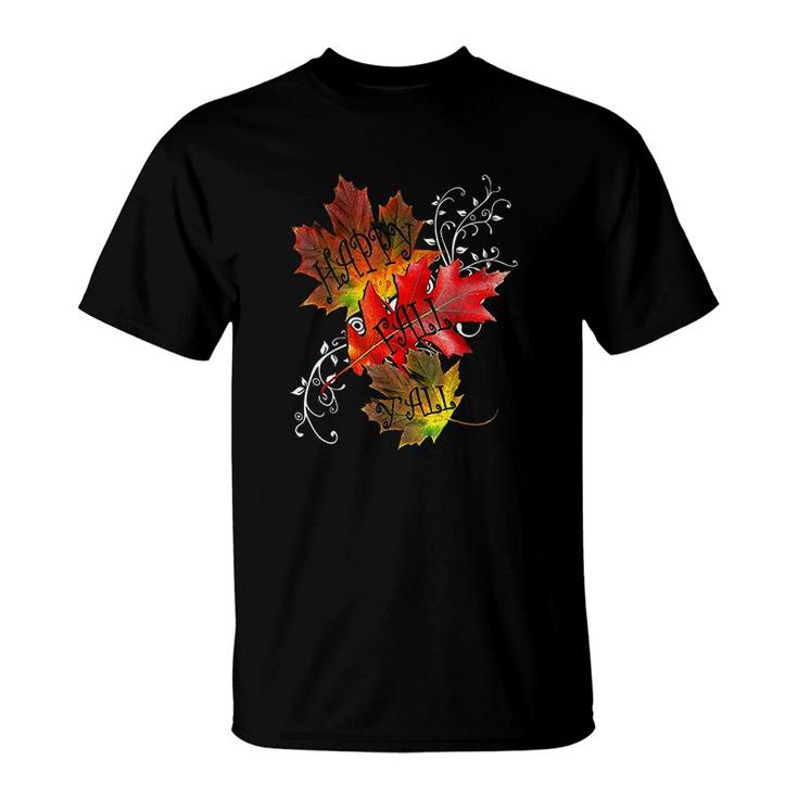 Autumn Quote Happy Fall Yall Pattern Leaves Fall T-shirt