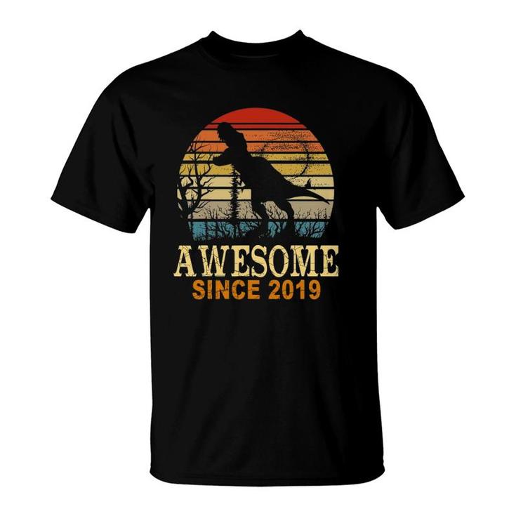 Awesome Since 2019 Dinosaur 2 Years Old 2Nd Birthday T-Shirt