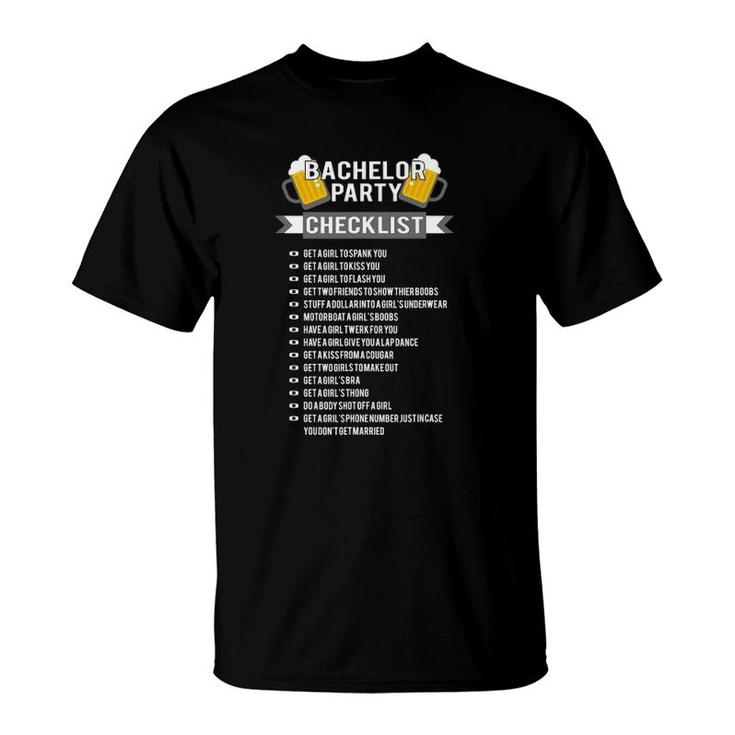 Bachelor Party Checklist Groomsmen Best Man Tee T-Shirt