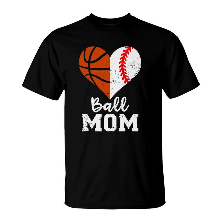 Ball Mom Heart Funny Baseball Basketball Mom T-Shirt