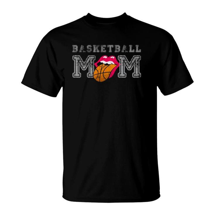 Basketball Mom Smile Lips Tongue Slam Dunk Team Mother Fan T-Shirt